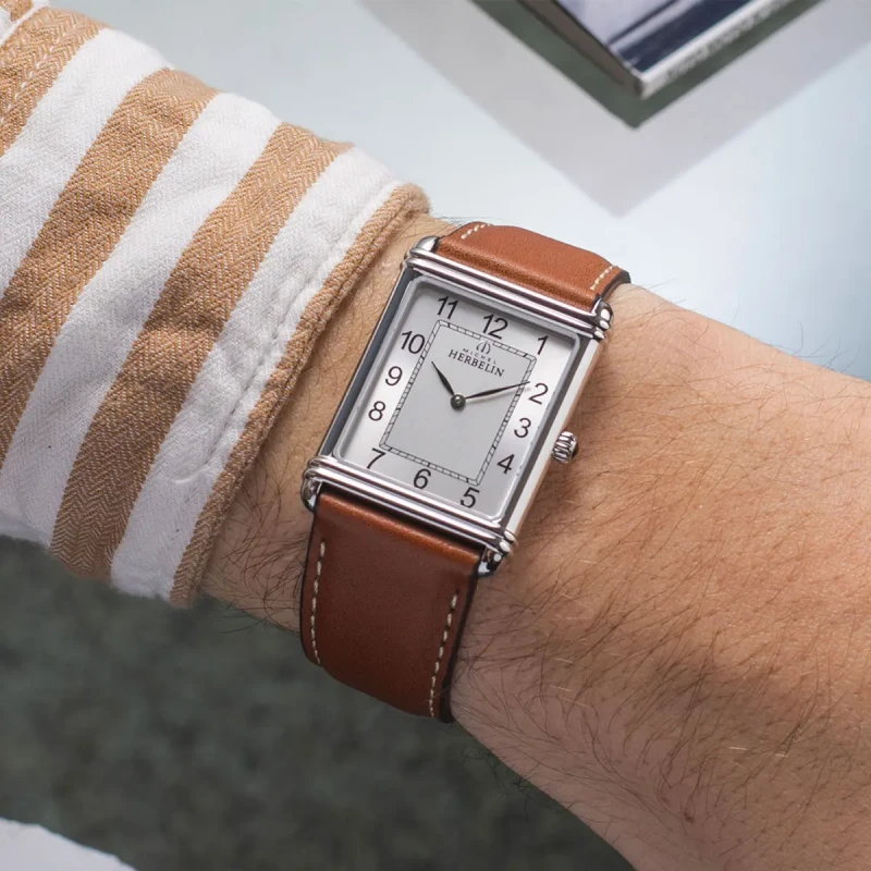 Michel Herbelin Art Déco Quartz 17468AP22GD Argent Cuir Brun Homme