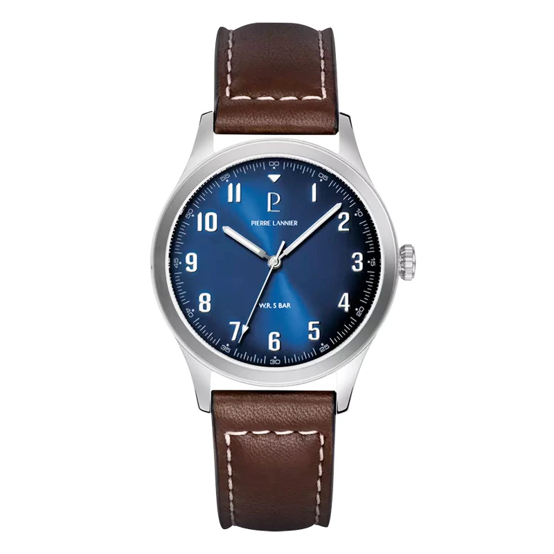 Montre Homme Pierre Lannier Aviateur 260G164 Cadran Bleu Cuir Brun