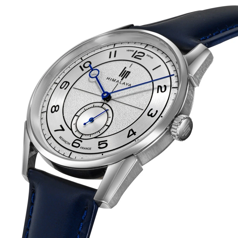 Montre Lip Himalaya 671727 Cadran Argenté Cuir Bleu 40 mm