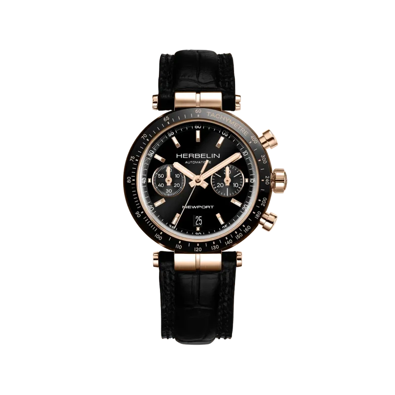 Michel Herbelin Newport – automatique – chrono – noir pvd or rose – 256TRCN14 vue de face