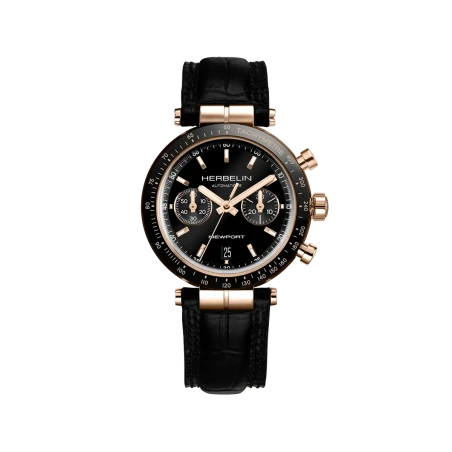 Michel Herbelin Newport – automatique – chrono – noir pvd or rose – 256TRCN14 vue de face