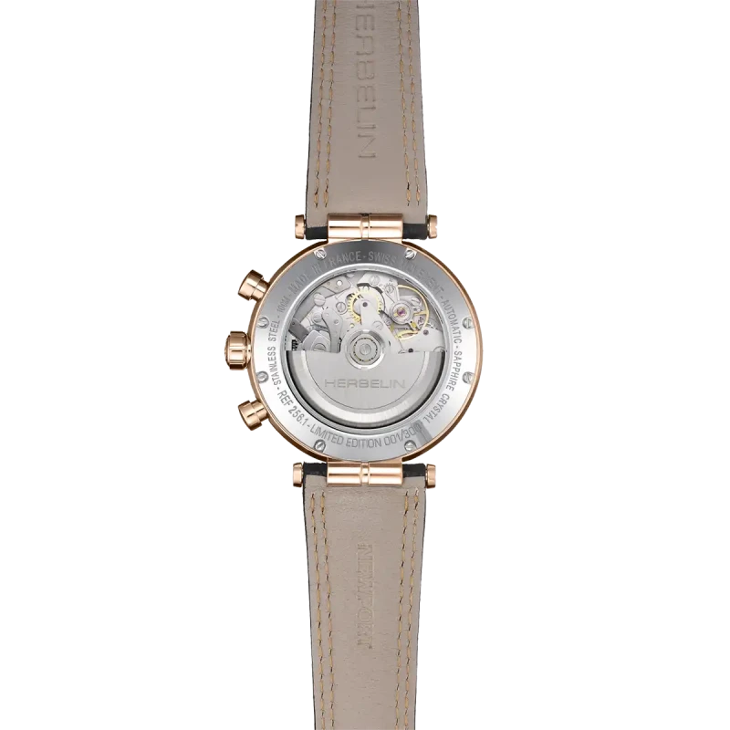 Michel Herbelin Newport – automatique – chrono – noir pvd or rose – 256TRCN14 vue de dos