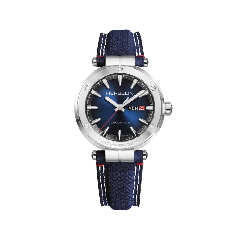 Michel Herbelin Newport – automatique – day date – textile bleu – 1768A15BL vue de face