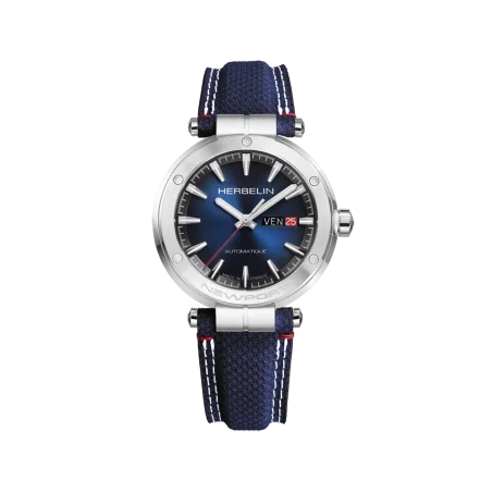 Michel Herbelin Newport – automatique – day date – textile bleu – 1768A15BL vue de face