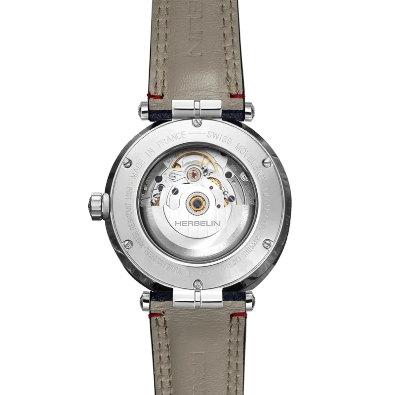 Michel Herbelin Newport – automatique – day date – textile bleu – 1768A15BL vue de dos