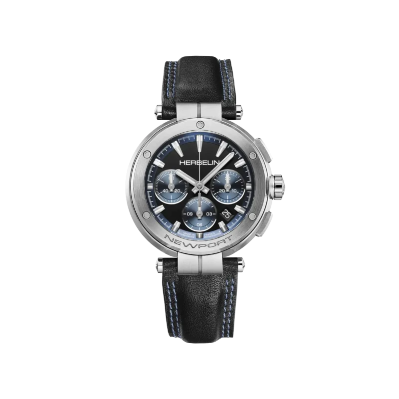 Michel Herbelin newport – chrono – automatique – acier cuir – 268A65 vue de face