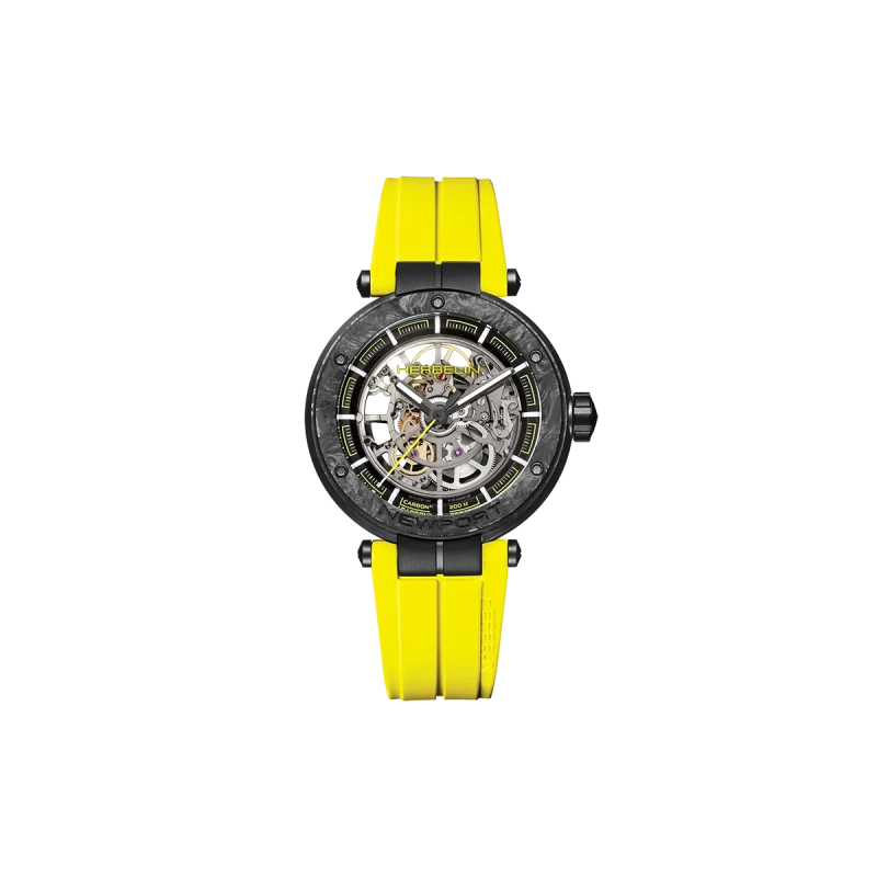 Michel Herbelin newport – carbone titane – squelette – jaune – 1888SQCTN14CY vue de face