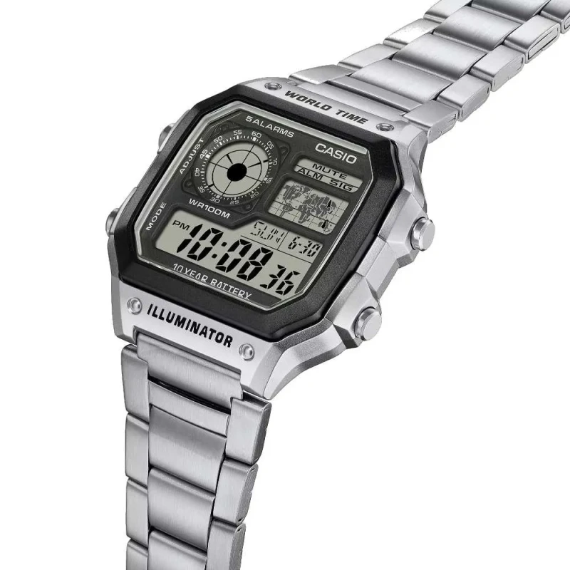 Montre Casio Timeless en Acier Argenté-AE-1200WHD-1AV vue de face