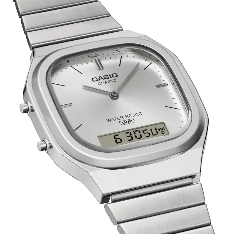 Montre Casio edgy en Acier Argenté-AQ-240E-7A vue de coter