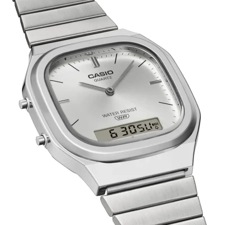 Montre Casio edgy en Acier Argenté-AQ-240E-7A vue de coter