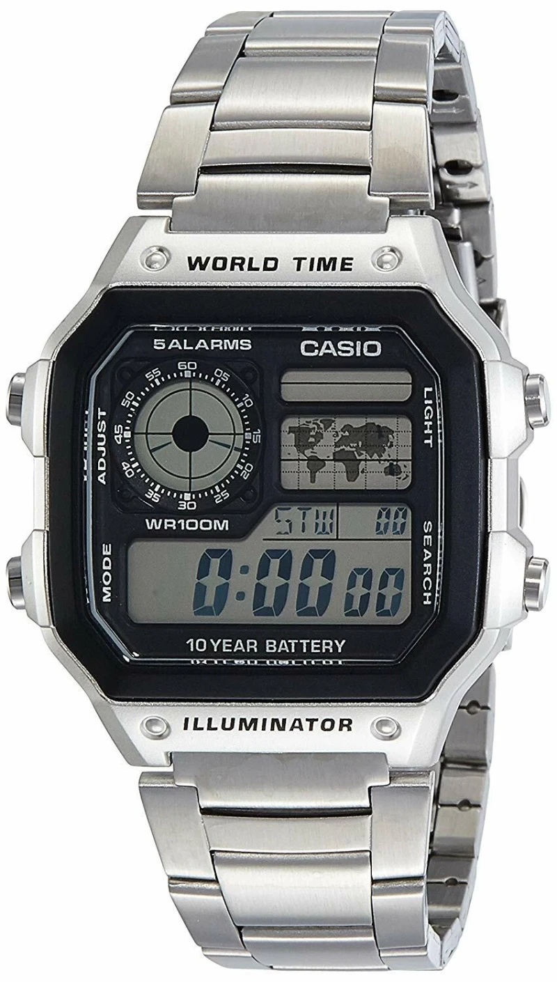 Montre Casio Timeless en Acier Argenté-AE-1200WHD-1AV vue de face