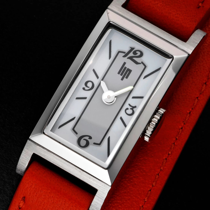 LIP - Montre LIP - Churchill T13 - Cadran Blanc/Gris - Double Bracelet Cuir Gris