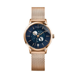Montre Charlie Paris - SULLY Phase de Lune Doré rose & Bleu