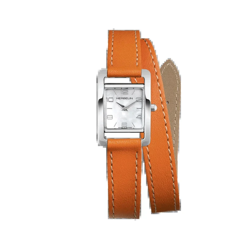 Ve AVENUE – BRACELET DOUBLE – CUIR ORANGE & NACRE | Club de la Montre