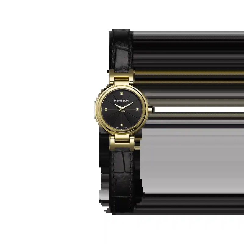 LADY H – QUARTZ – PVD OR JAUNE & CUIR NOIR | Club de la Montre