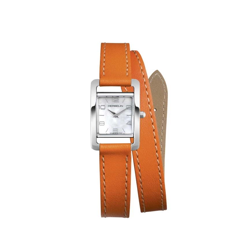 Ve AVENUE – BRACELET DOUBLE – CUIR ORANGE & NACRE | Club de la Montre