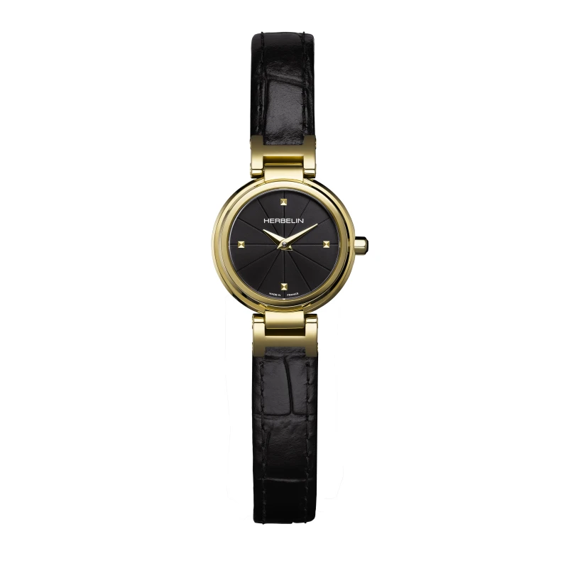 LADY H – QUARTZ – PVD OR JAUNE & CUIR NOIR | Club de la Montre
