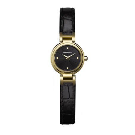 LADY H – QUARTZ – PVD OR JAUNE & CUIR NOIR | Club de la Montre