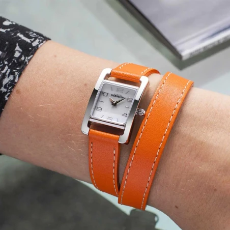 Ve AVENUE – BRACELET DOUBLE – CUIR ORANGE & NACRE | Club de la Montre