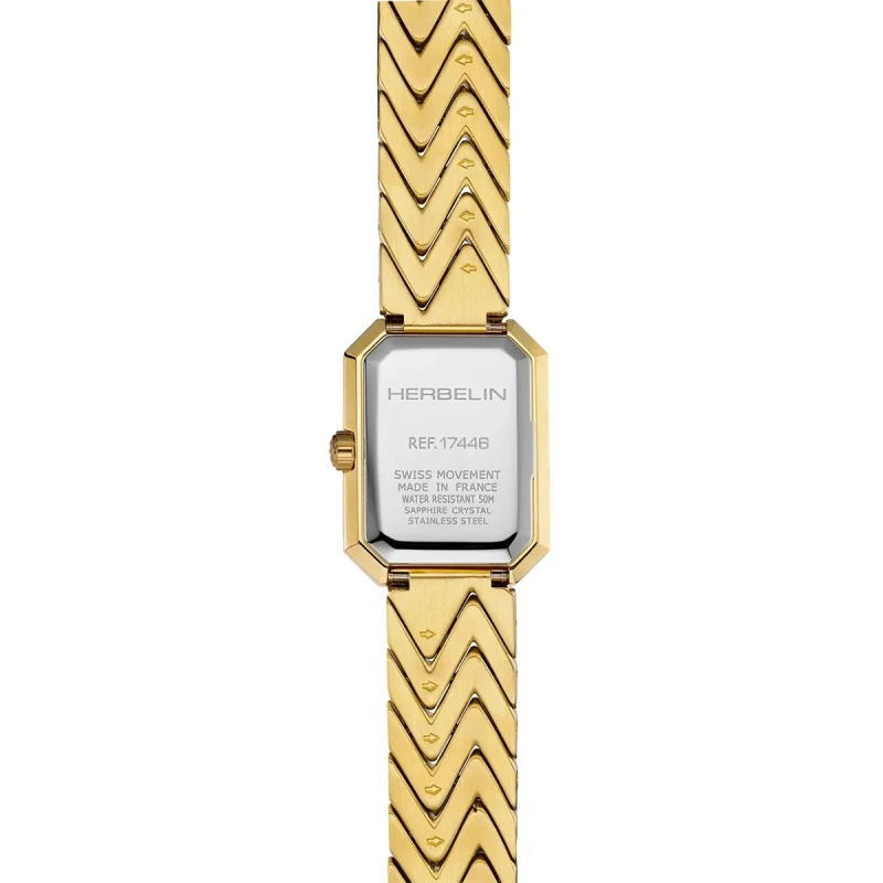 OCTOGÔNE – CHEVRONS – PVD OR JAUNE & NACRE NOIRE | Club de la Montre