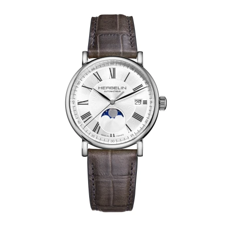 INSPIRATION – AUTOMATIQUE PHASE DE LUNE – ACIER & CUIR GRIS | Club de la Montre