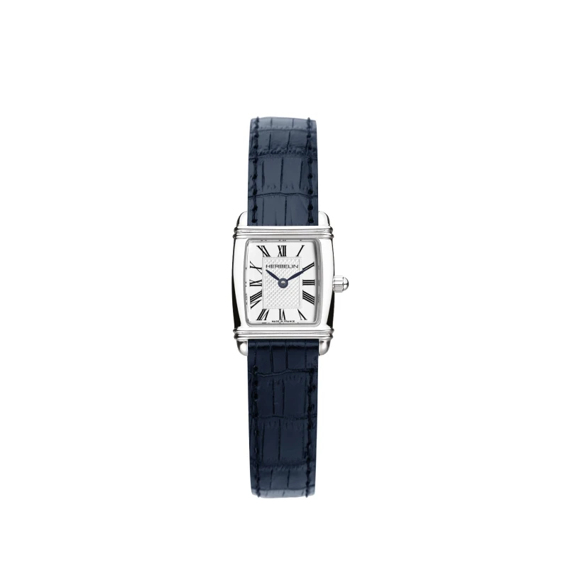 ART DÉCO – TONNEAU QUARTZ – ACIER & CUIR BLEU | Club de la Montre