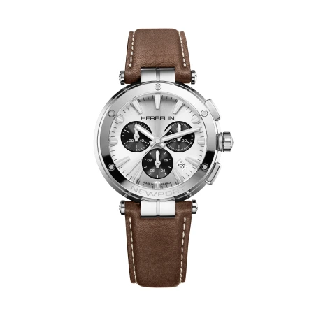 NEWPORT – CHRONOGRAPHE – BLANC, GRIS & CUIR BRUN | Club de la Montre