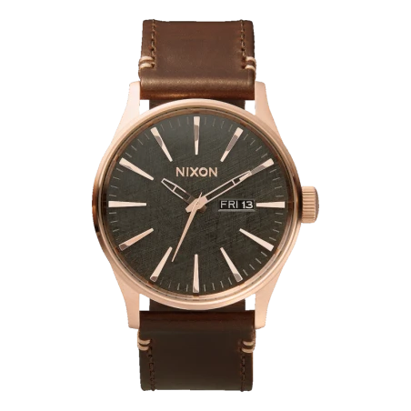 Montre Nixon - Sentry Leather Rose Gold Gunmetal Brown | Club de la Montre