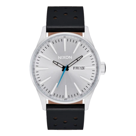 Montre Nixon - Sentry Leather Chrome Silver Sunray Black | Club de la Montre