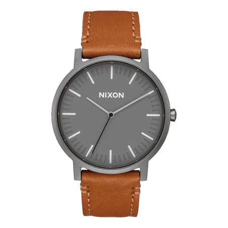 Montre Nixon - Porter Leather Gunmetal Charcoal Taupe | Club de la Montre