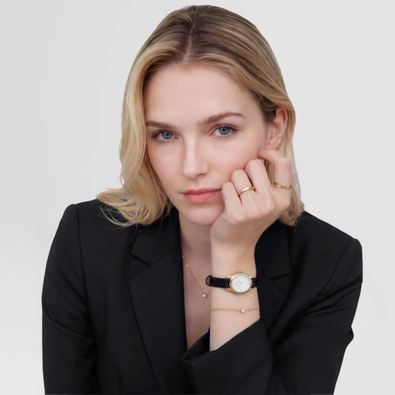 Montre Daniel Wellington - Ophelia Mini Black Lizard White Guilloché Gold