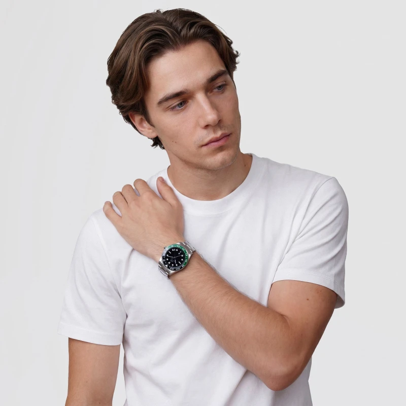 Montre Daniel Wellington - Iconic GMT Link Black Green Ceramic Bezel Silver - 40mm