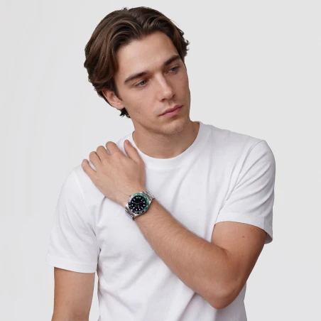 Montre Daniel Wellington - Iconic GMT Link Black Green Ceramic Bezel Silver - 40mm