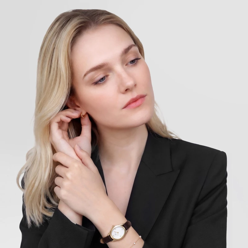 Montre Daniel Wellington - Ophelia Mini Dark Brown Lizard White Guilloché Gold