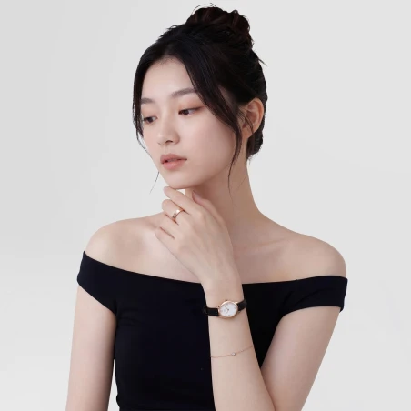 Montre Daniel Wellington - Ophelia Mini Black Lizard White Guilloché Rose Gold