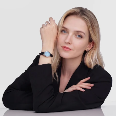 Montre Daniel Wellington - Ophelia Mini Black Lizard Ice Blue Guilloché Silver