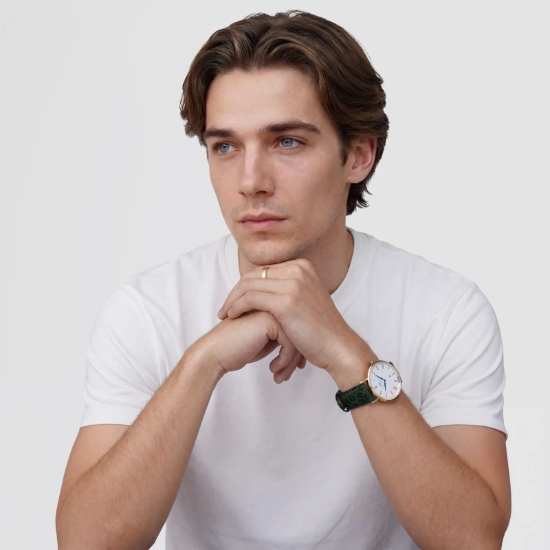 Montre Daniel Wellington - Classic Roman Numerals Date Dark Green Croc Belly Gold - 40mm