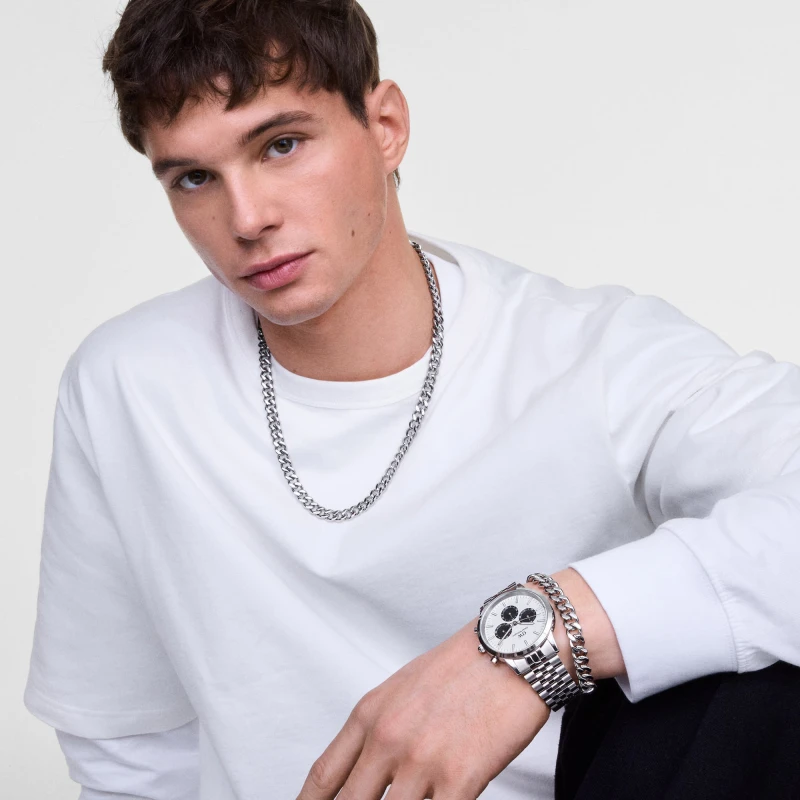 Montre Daniel Wellington - Iconic Chronograph Arch 5-Link Off- White Panda Silver - 42mm