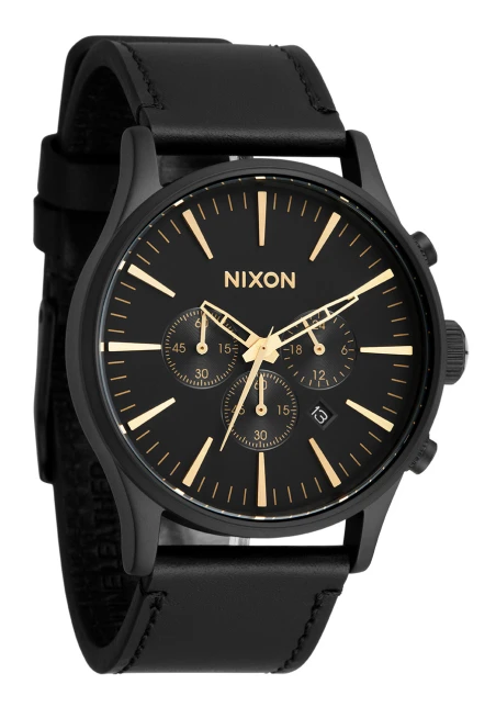 Montre Nixon - Sentry Chrono Leather - Matte Black / Gold / Black