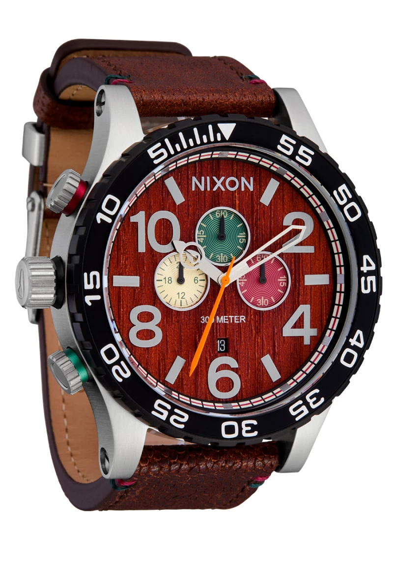 Montre Nixon - 51-30 Chrono Leather - Silver / Rosewood / Chocolate