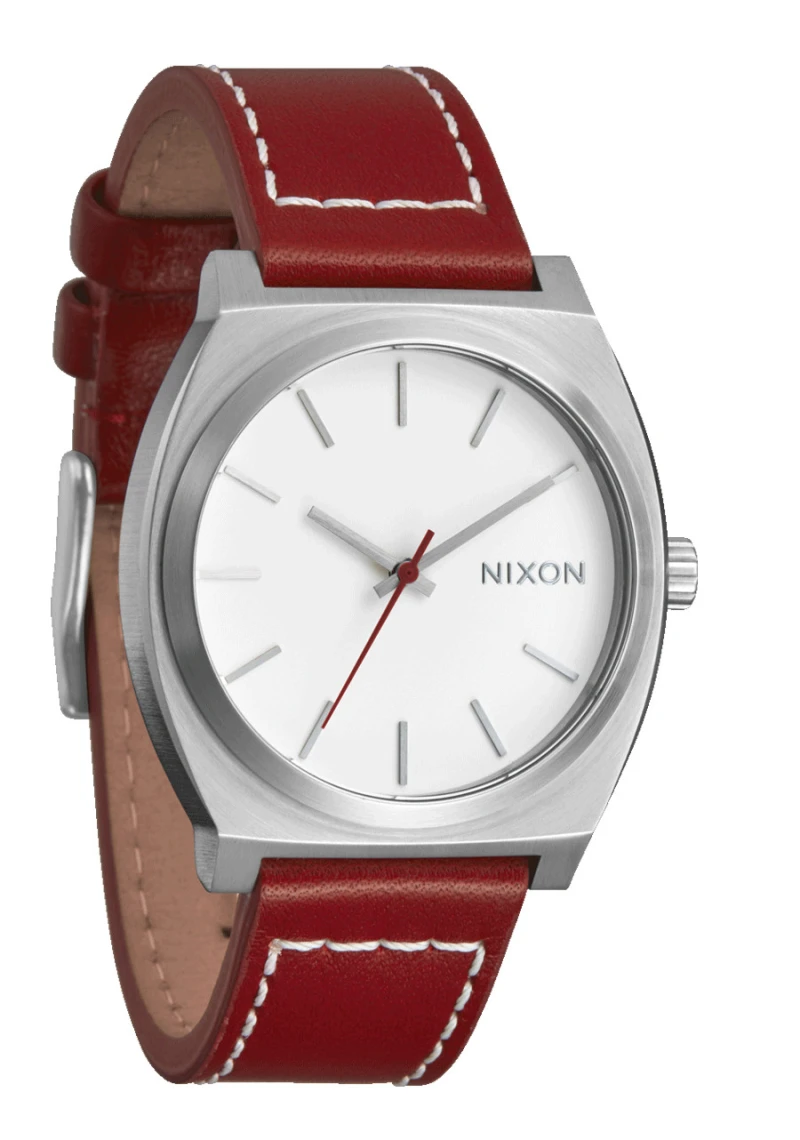 Montre Nixon - Time Teller Leather - Silver / Egret / Cranberry