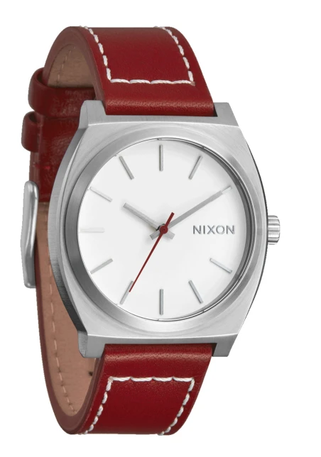Montre Nixon - Time Teller Leather - Silver / Egret / Cranberry