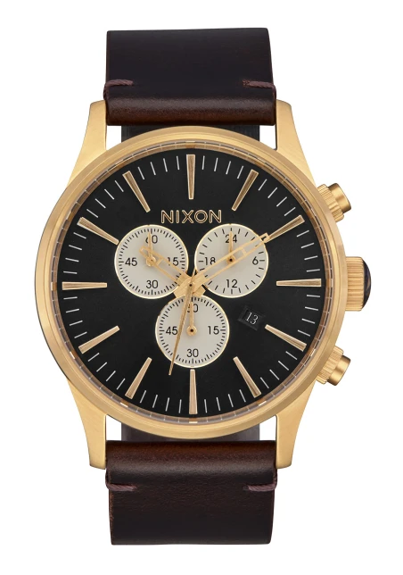 Montre Nixon - Sentry Chrono Leather - Gold / Indigo / Brown