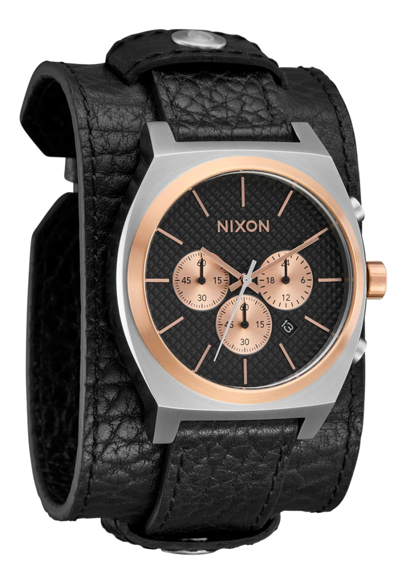 Montre Nixon - Time Teller Chrono Leather - Silver / Rose Gold / Black