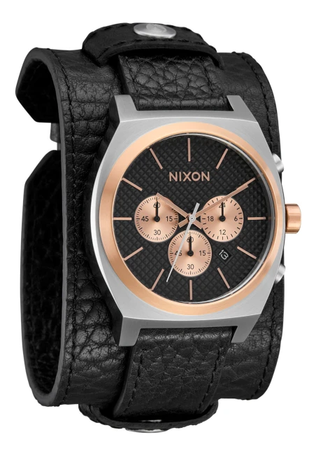 Montre Nixon - Time Teller Chrono Leather - Silver / Rose Gold / Black