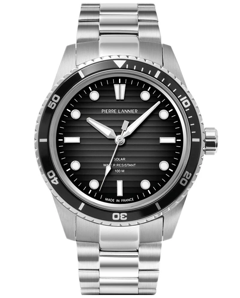 Montre Pierre Lannier - Solaire Homme INTI Argenté Cadran Fumé Gris Bracelet Acier Argenté 22MM - 244H131