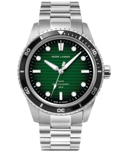 Montre Pierre Lannier - Solaire Homme INTI Argenté Cadran Fumé Vert Bracelet Acier Argenté 22MM - 244H171