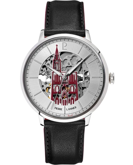 Montre Pierre Lannier - Automatique Homme CATHEDRALE Argenté Cadran Soleillé Argenté Bracelet Cuir Noir 20MM - 301F123