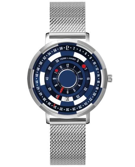 Montre Pierre Lannier - Quartz Homme BLACKJACK Argenté Cadran Soleillé Bleu Bracelet Acier milanais Argenté 18MM - 253D161