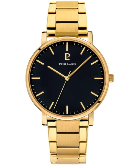 Montre Pierre Lannier - Quartz Homme ESSENTIAL Doré Cadran Noir Bracelet Acier Doré 20MM - 252G032